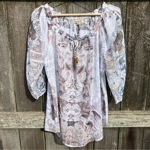 One World White and Grey Sheer Layered Top